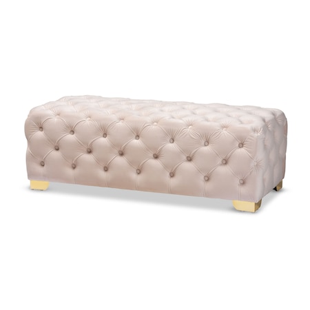 Baxton Studio Avara Beige Velvet Upholstered Gold Finished Tufted Bench Ottoman 154-9369